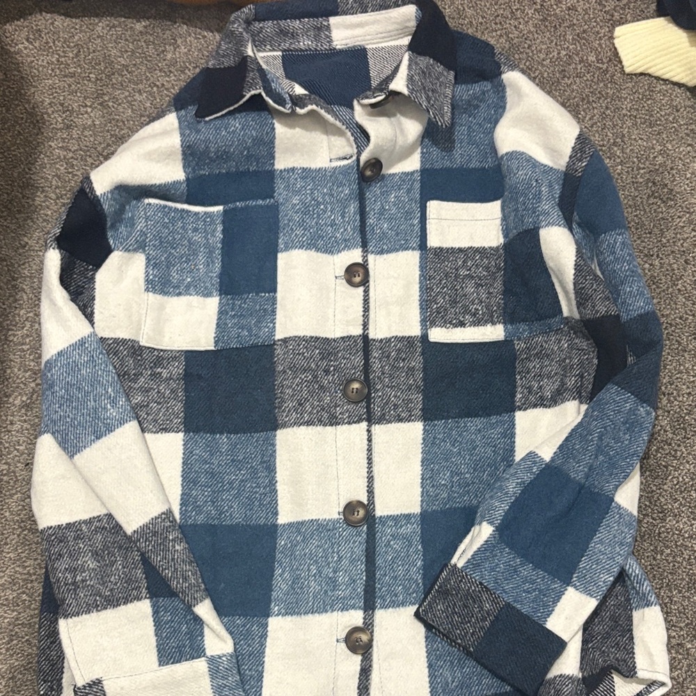 Blue and White Plaid Button-Up Shacket